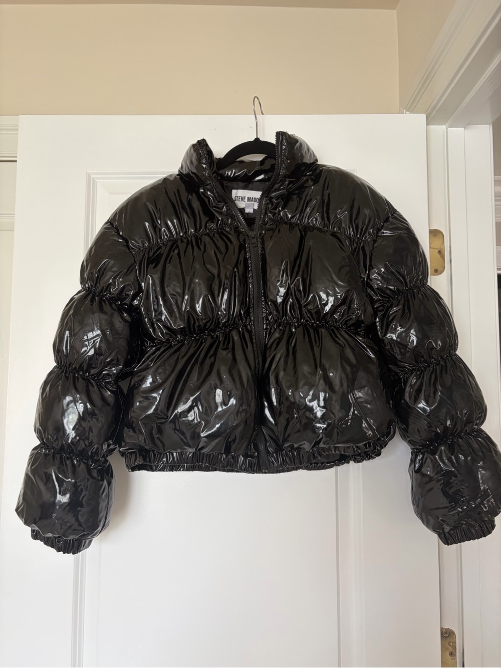 Steve Madden Shiny Black Patent Puffer